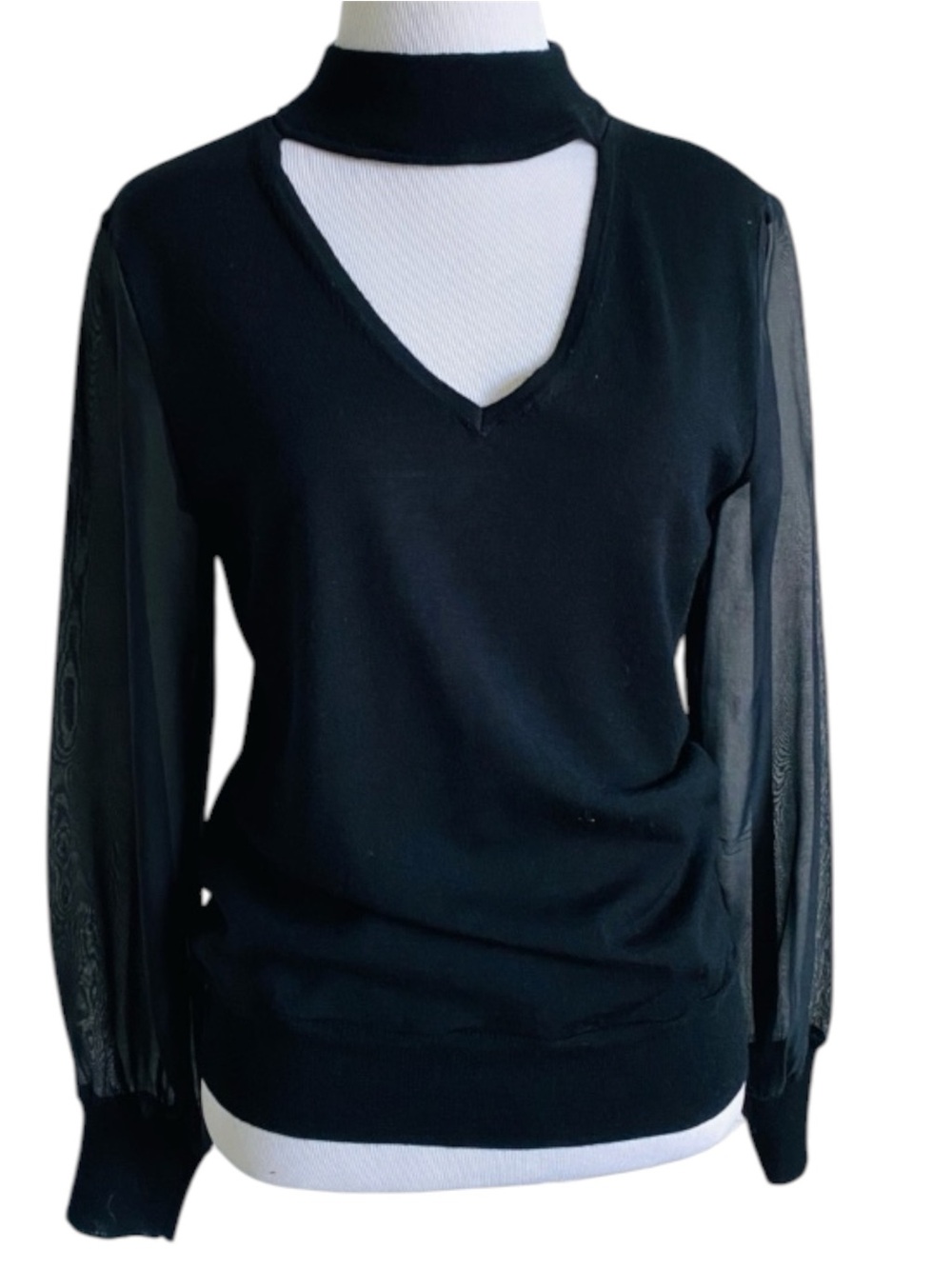 Iris Setlakwe Black Top Small Sheer Long Sleeve Knit Sweater V-Neck Old Money